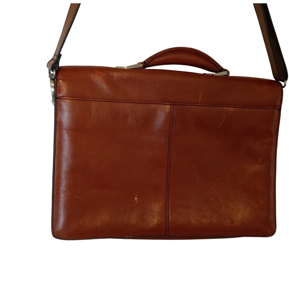 Kenneth Cole Reaction Brown Leather Briefcase Messenger Bag Laptop Work Bag‎